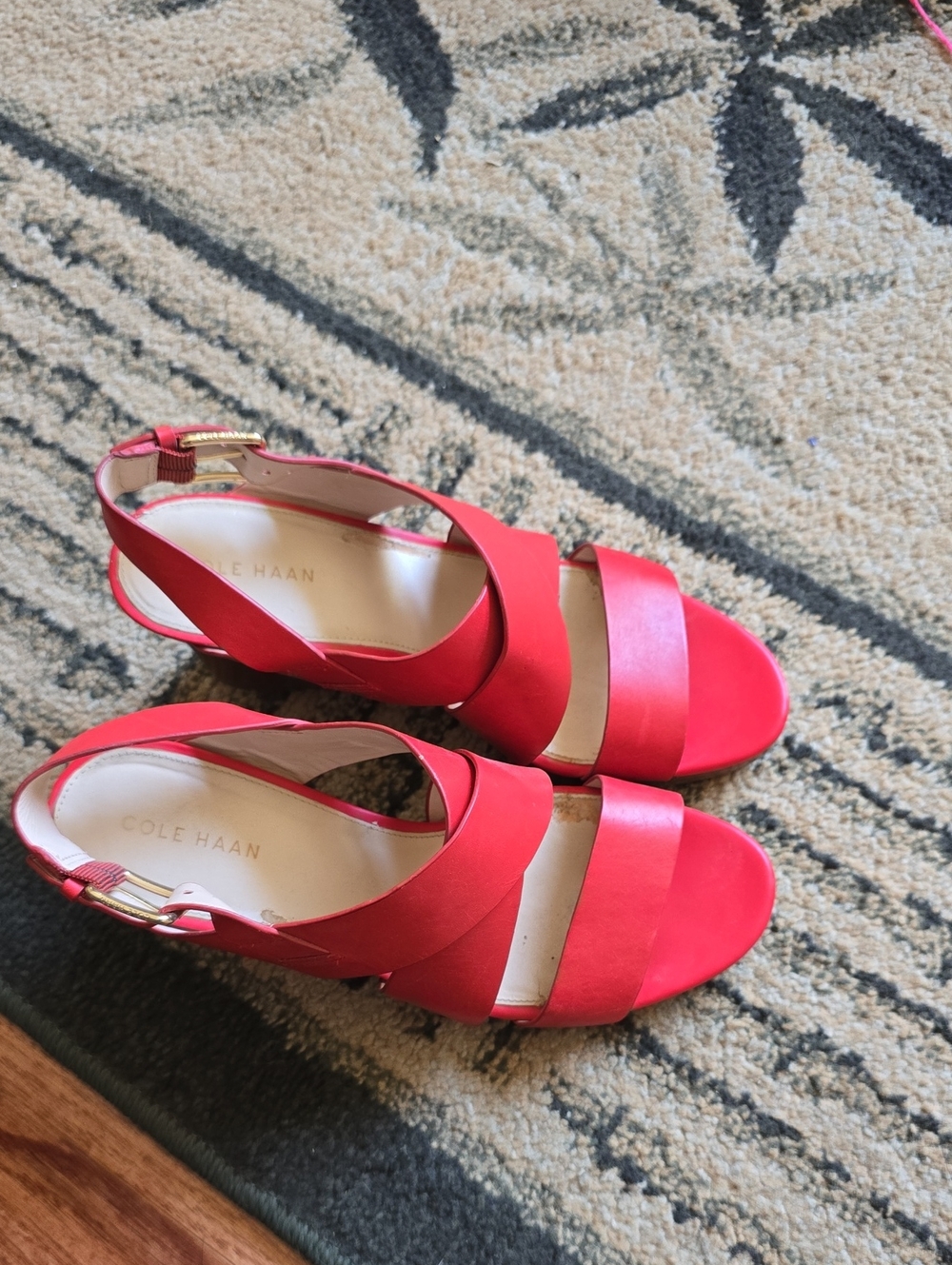 Cole Haan Red Open-Toe Wedge Sandals with Ankle Strap